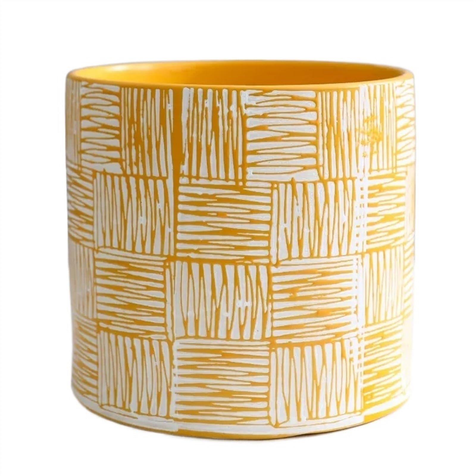 pot de fleur Pots de plantes à motif de courbe simple, pots de fleurs ronds et droits, sol en céramique, grandes jardinières d'intérieur avec trous de drainage, respirants cache pot ceramique(Yellow,G