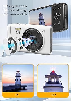 5K 72MP Digital Camera, Auto Focus WiFi Retro Camera with 16X Optical Zoom & 2.8 Inch Screen & Built in Flash, 32GB Video Cam for Photography Travel (32GB)