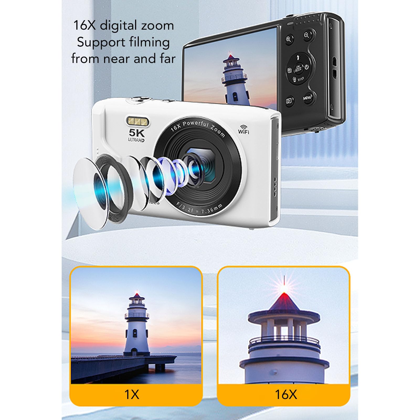 Amazon | 5Kデジタルカメラ、72MP UHD Wi-Fi Vlogカメラ、16倍ズーム