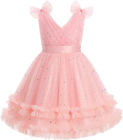 IMEKIS Toddler Kids Girls Sparkle Sequins Tulle Party Dress, Wedding Formal Birthday Tea Party Dresses 2-8T