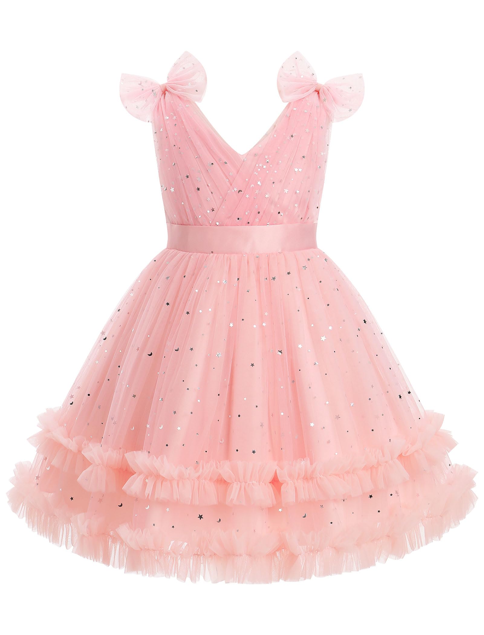 IMEKIS Toddler Kids Girls Sparkle Sequins Tulle Party Dress, Wedding Formal Birthday Tea Party Dresses 2-8T