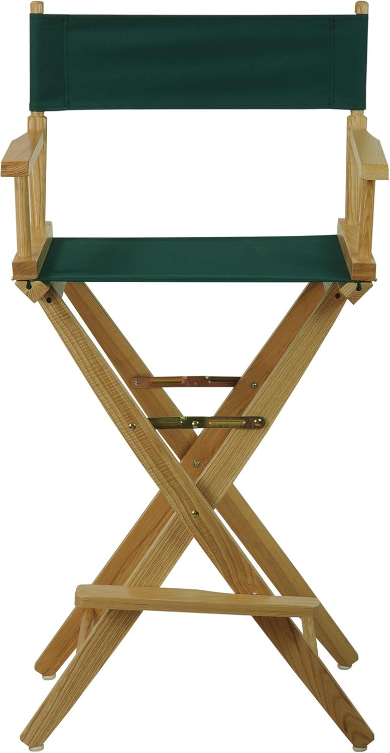 American Trails Extra-Wide Premium Directors Chair 30" H Bar Height Natural Frame Hunter Green Canvas