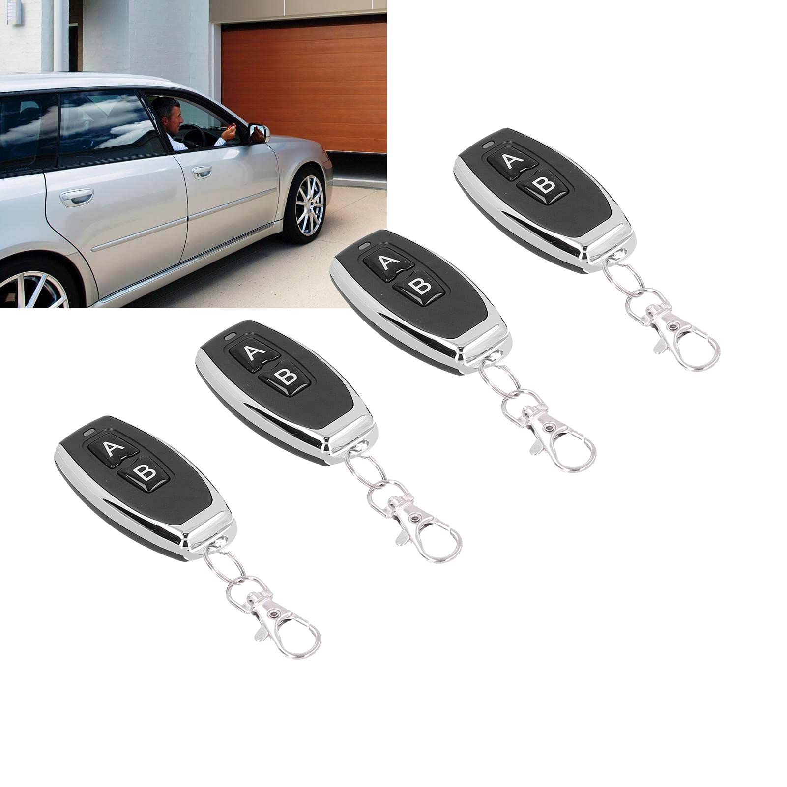 Porte-clés à Télécommande D'entrée sans Clé, Systèmes D'entrée sans Clé Antivol, 4 PCS Télécommande sans Fil Interrupteur en Métal Porte-clés Noir pour Porte de Garage 12V 433MHz