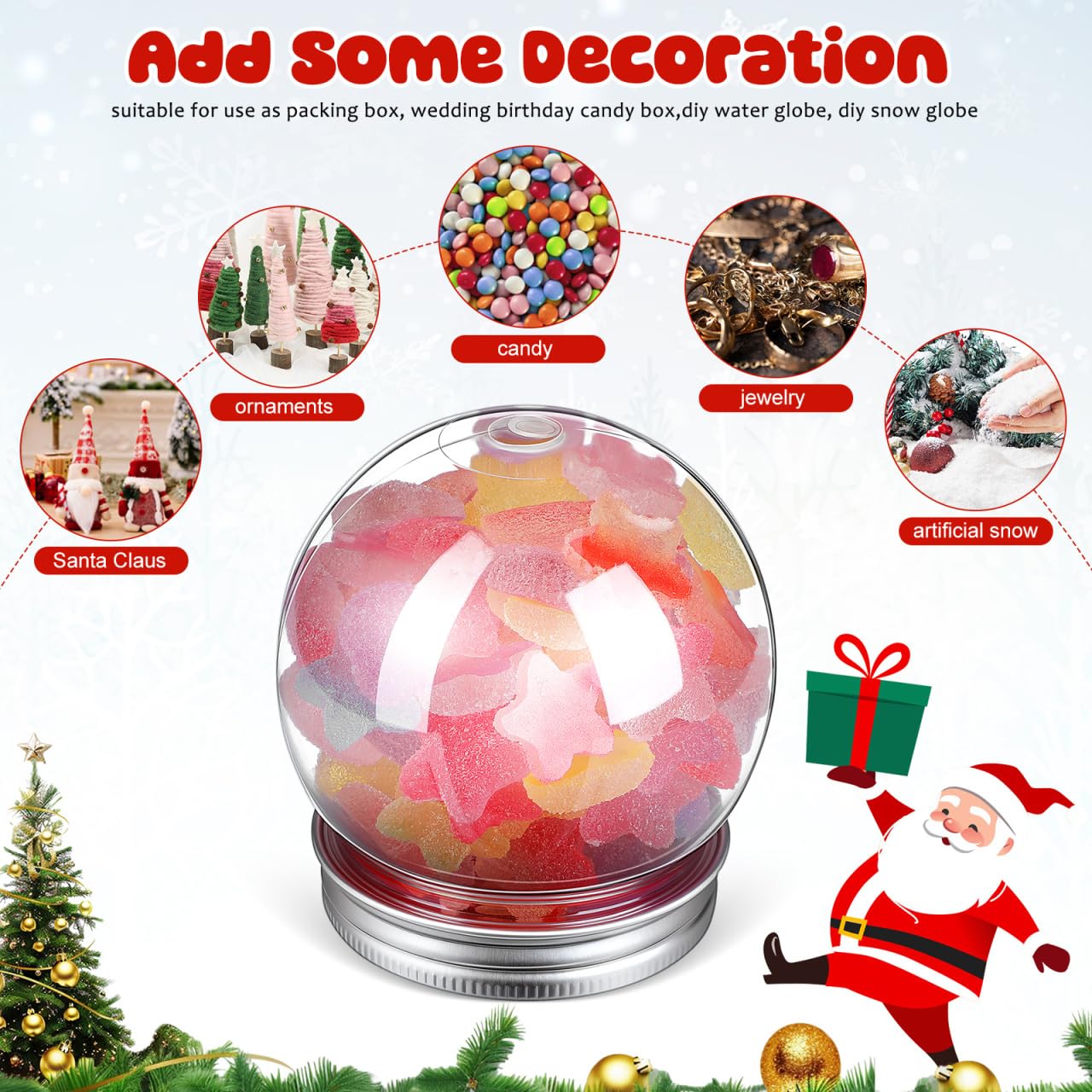 iplusmile 12 sfere di neve da 150 ml fai da te in plastica trasparente con coperchio svitabile, bottiglia di caramelle in vuoto per lavori fai da te
