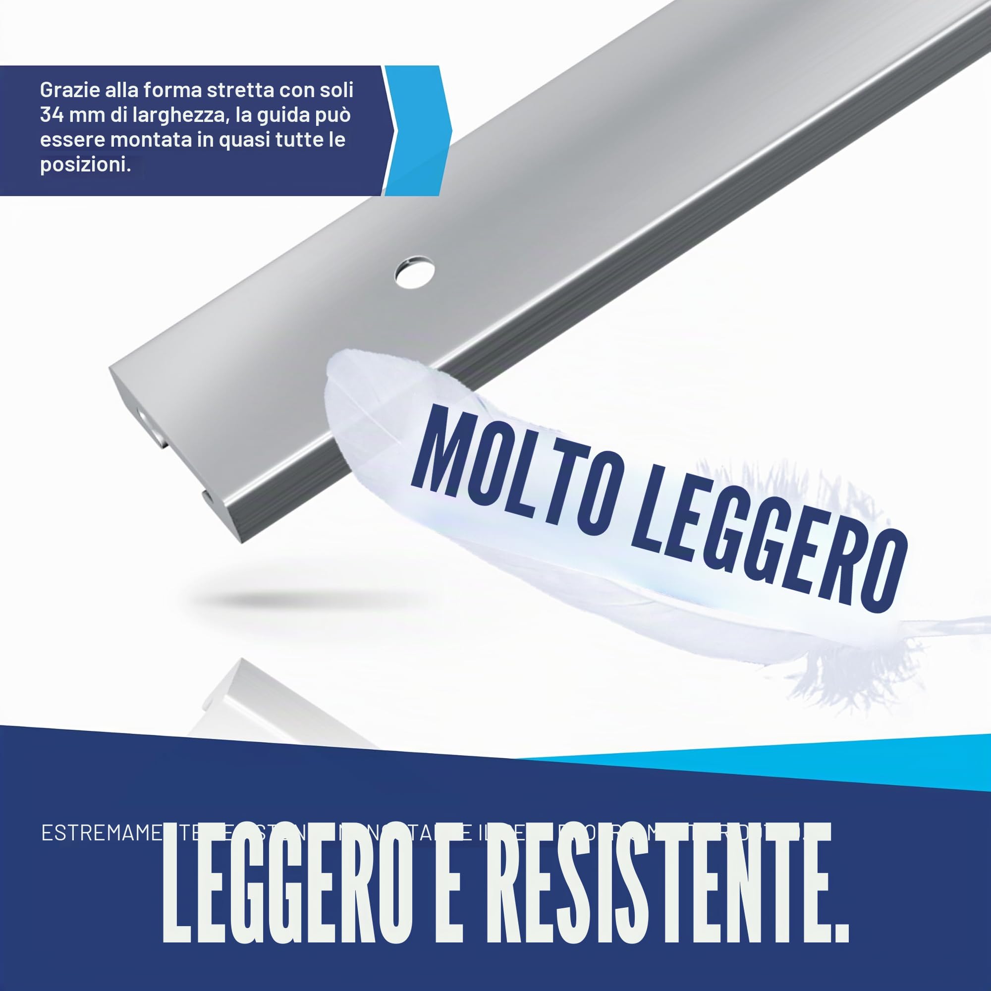 NTG Binario per airline, 2 pezzi, 2 m/1975 mm, rettangolare, in alluminio, certificato TÜV, accessorio per rimorchio, fissaggio del carico, guida in alluminio, per camion, furgoni – con fori, argento