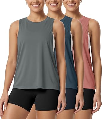 ODODOS 3-Pack Loose Tank Tops for Women Sleeveless Gym Athletic Workout Tops Yoga Shirts
