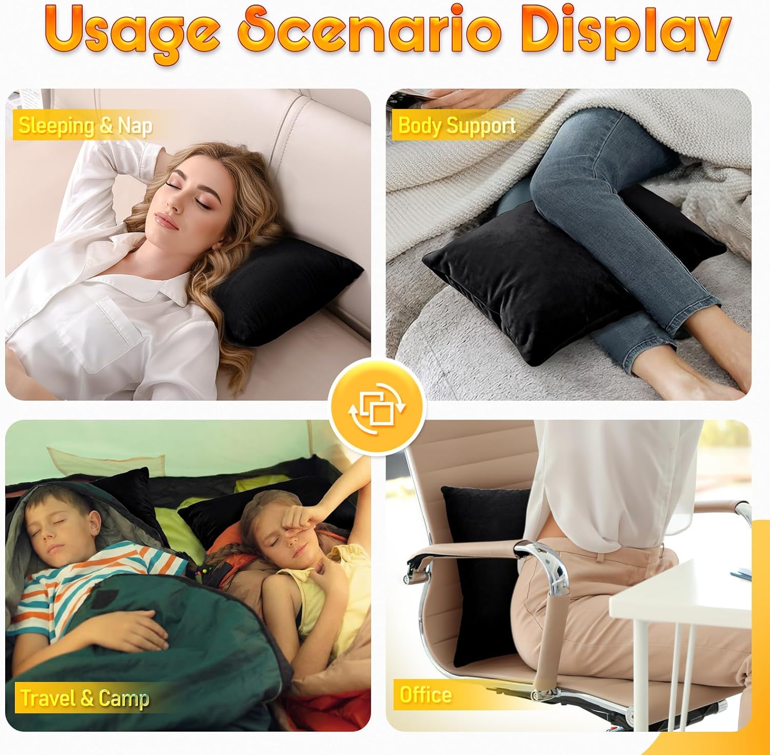 1 MIDDLE ONE 2 Pack Small Pillow, 16 X 12 Inches, Memory Foam Mini Pillow for Travel, Camping, Sleeping, Nap and Neck, Knee, Lumbar Support, Tiny Cushion for Pet, Dogs (Black)
