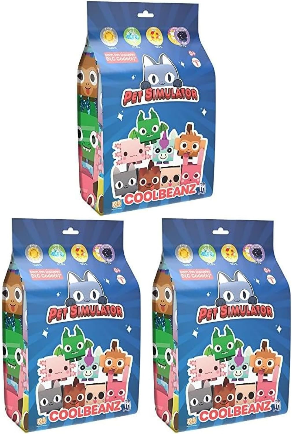 Pet Simulator Series 1,2 & 3 Limited Edition Cube Plush - Lucky Blind Box's, Bundles, Blind Bags & Figures - (Coolbeanz 4" 12cm Blind Bag Plush with DLC - 3 Pack)