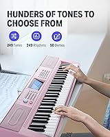 Vista 2 de Teclado de piano Donner 61 teclas, kit de teclado eléctrico con 249 voces, 249 ritmos - Incluye atril de piano, taburete, micrófono, regalo