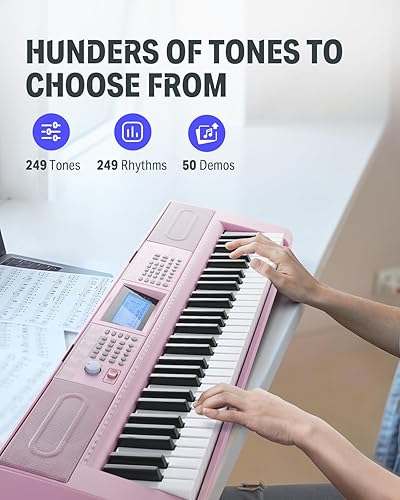 Miniatura 2 de Donner Piano de teclado de 61 teclas, kit de teclado eléctrico con 249 voces, 249 ritmos, incluye soporte para piano, taburete, micrófono, regalo