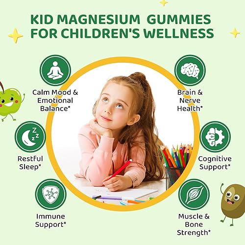 Miniatura 3 de Gomitas de magnesio para niños, gomitas de glicinato de magnesio con L-teanina, manzanilla y multivitaminas para dormir, calma y concentración,