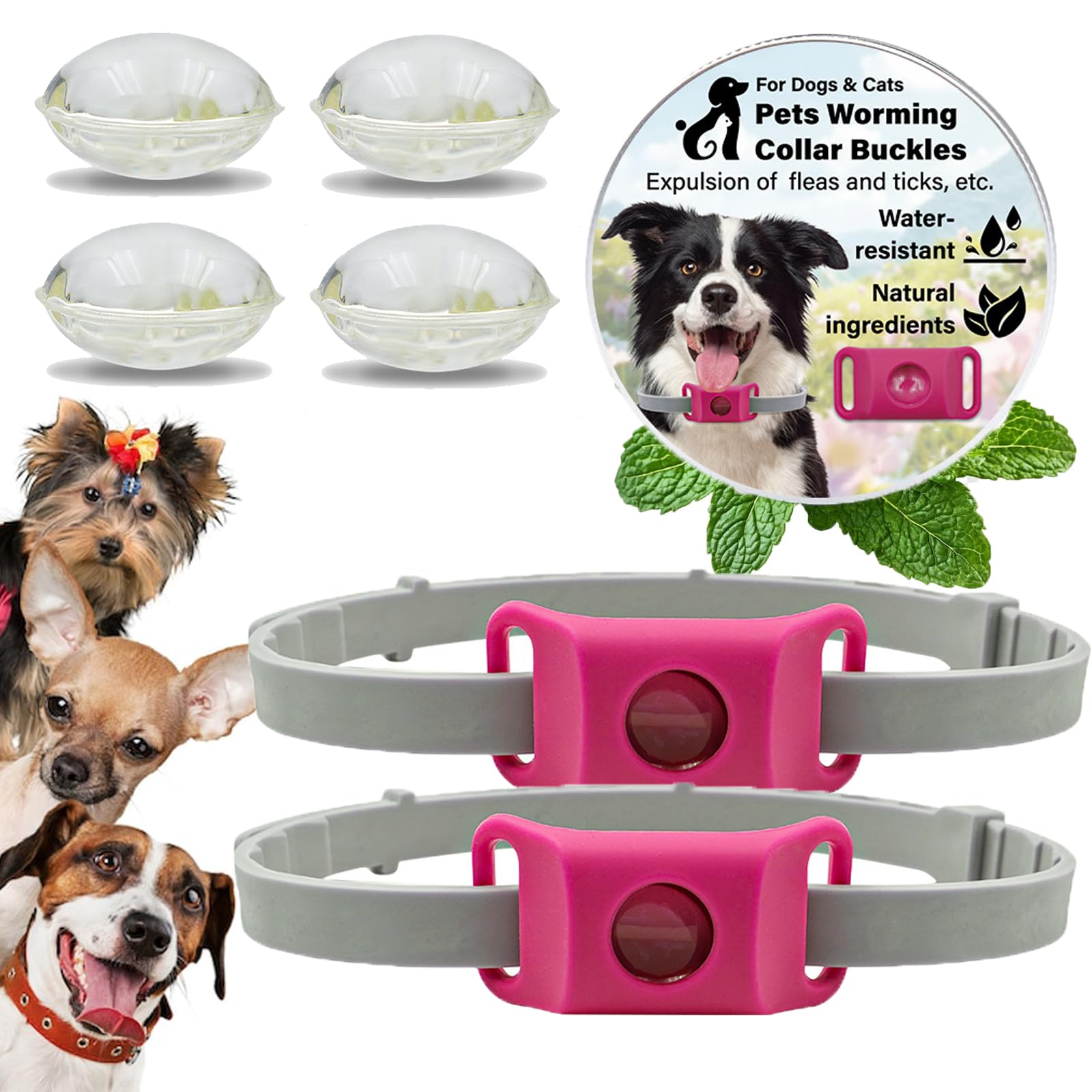 Collier Anti Puces pour Chien, RéGlable Collier Chien, Pendentif RéPulsif Aux Huiles Essentielles avec 2 Capsules RemplaçAbles, éTanche, Durable (Rose,2pcs)