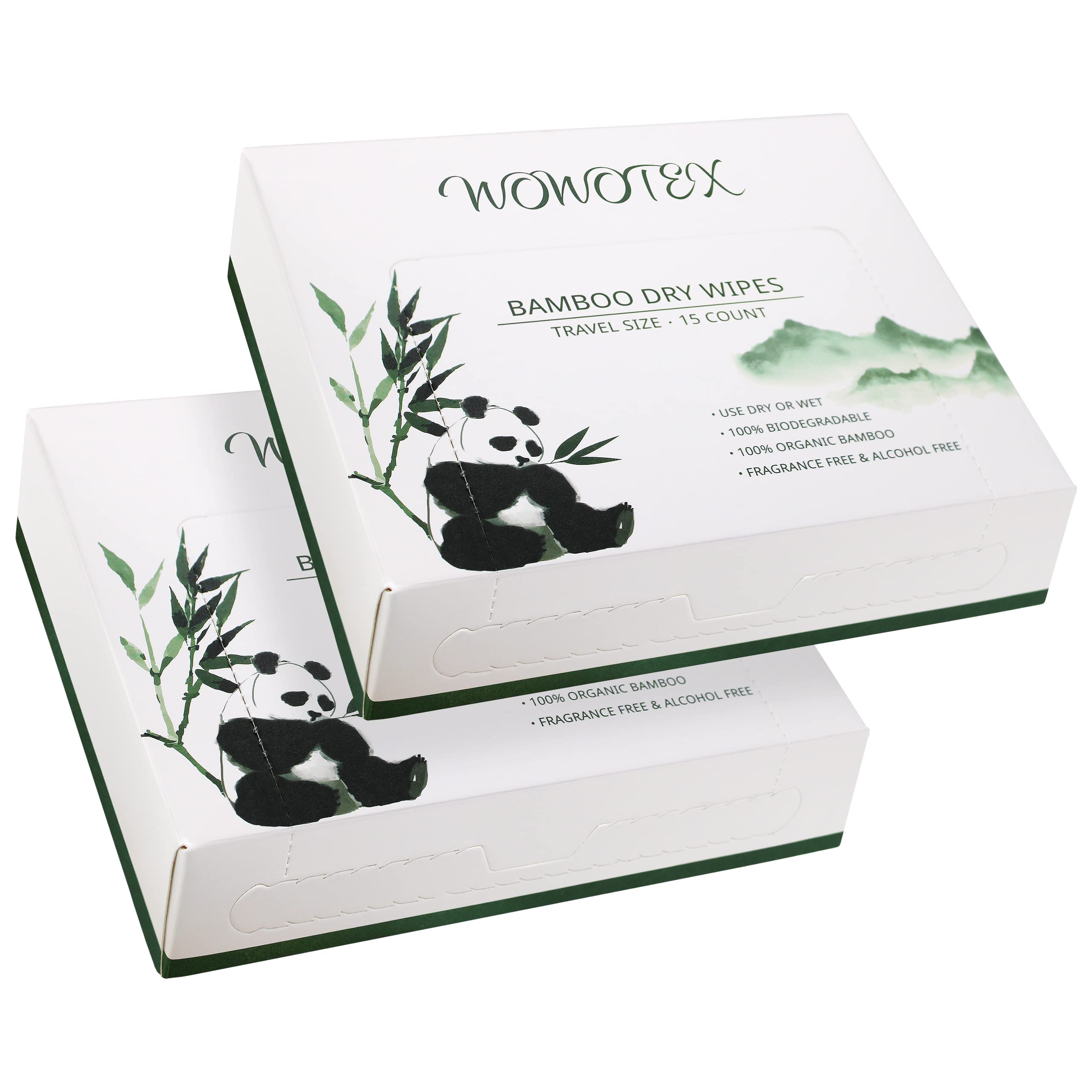 WOWOTEX Travel Size Bamboo Viscose Disposable Face Towel Biodegradable Large Dry Face Wipes 30 Count/2 Box Extra Thick Soft Clean Facial Towels for Facial and Body Cleansing, Travel, Camping