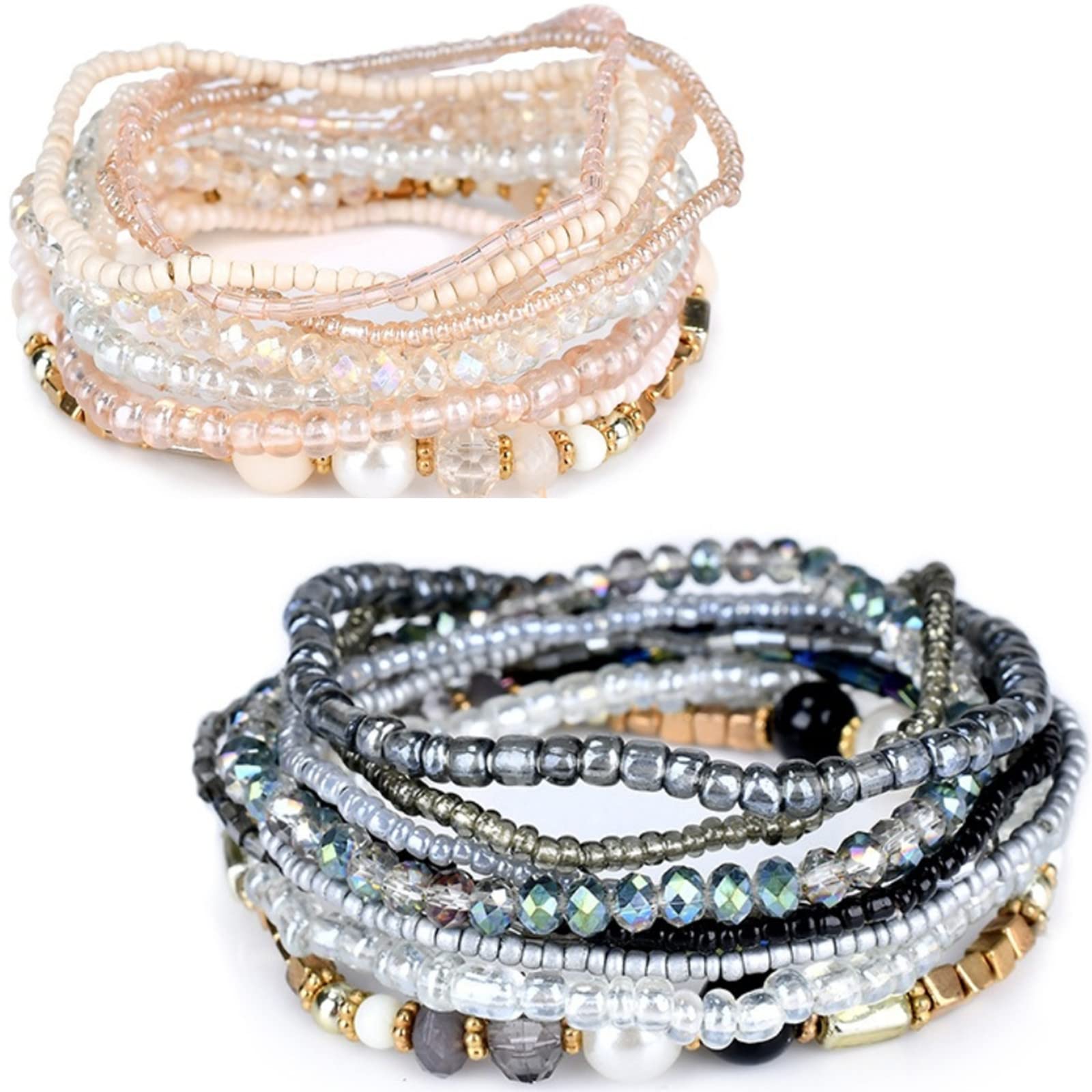 Fuqimanman2020 Bohemian Crystal Beaded Stackable Bracelets Handmade Colorful Crystal Pearl Seed Beads Bracelets for Women Jewelry