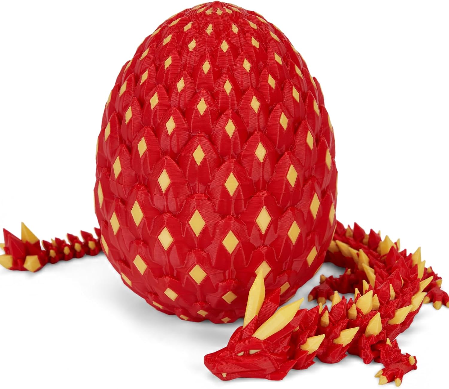 YILCER 3D Printed Dragon Eggs Glow in The Dark Cool 3D Printer Articulated Animals Fidget Toy for Teen Crystal 3D Print Dinosaur Toys for Boys Girls (Red Yellow)
