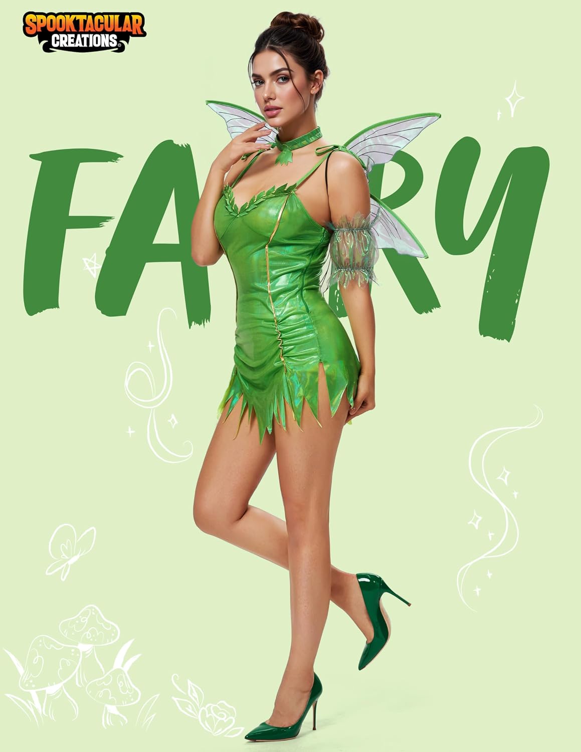 Spooktacular Creations Halloween Fairy Costume Dress Women, Green Forest Pixie Princess Fancy Dress for Themed Parties