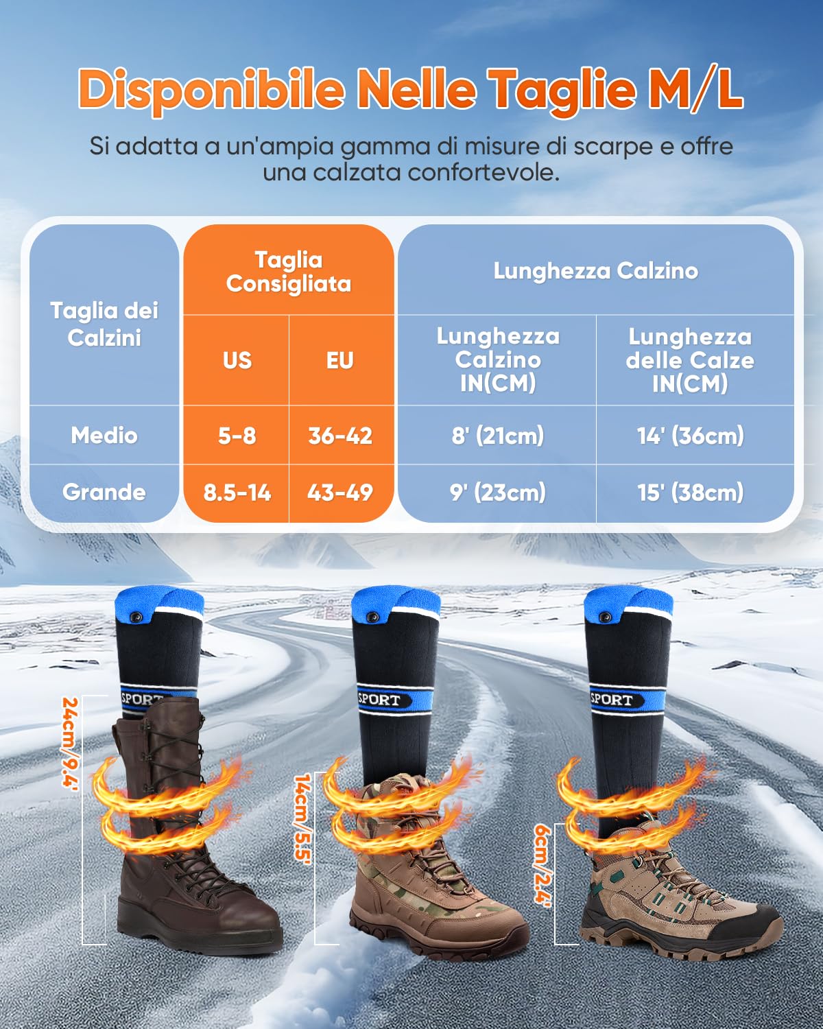 2026 Calze Riscaldate Aggiornati, Totale 10,000 mAh 5V Calze Riscaldanti Ricaricabili, 3 Impostazioni di Calore & Riscaldamento a 360 ° Calzini Riscaldati Lavabili per Sci Caccia