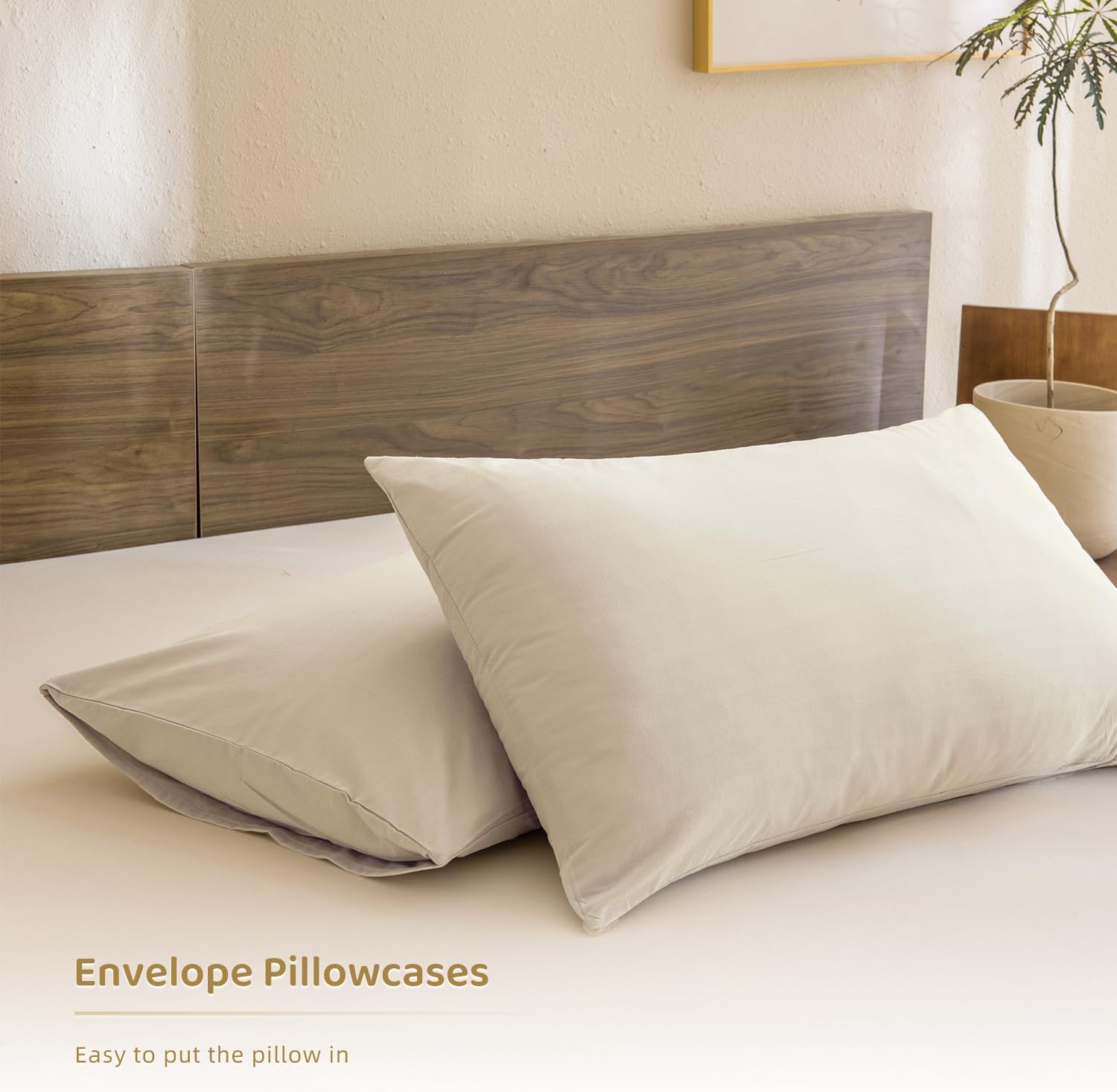 Sanracie Cotton Comforter King Size,Solid Color Bedding Comforter Set Linen Feel Textured 3 Pieces(1 Wheat Bed Comforter   2 Pillowcases) Soft Lightweight Neutral King Bedding All Season