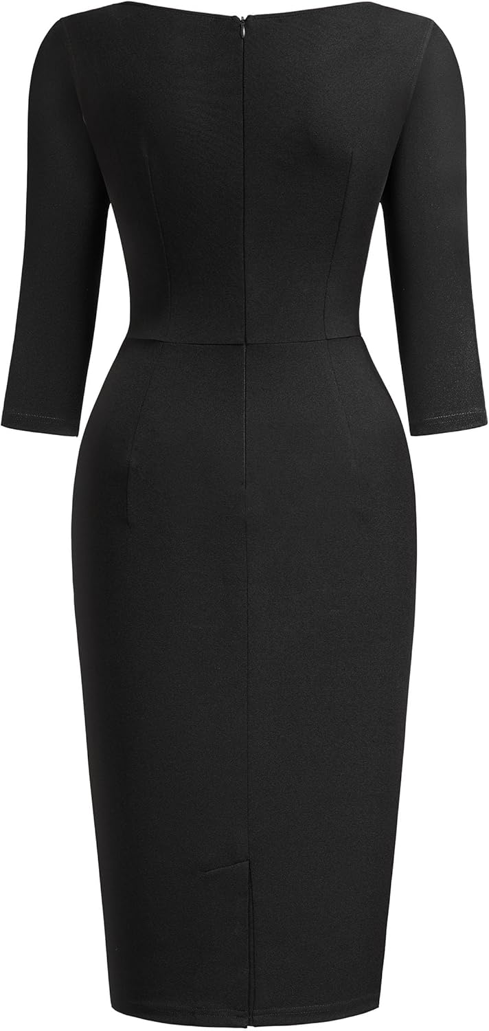 Miusol Women's Retro Ruffle Style 2/3 Sleeve Slim Work Pencil Dress - Image 5