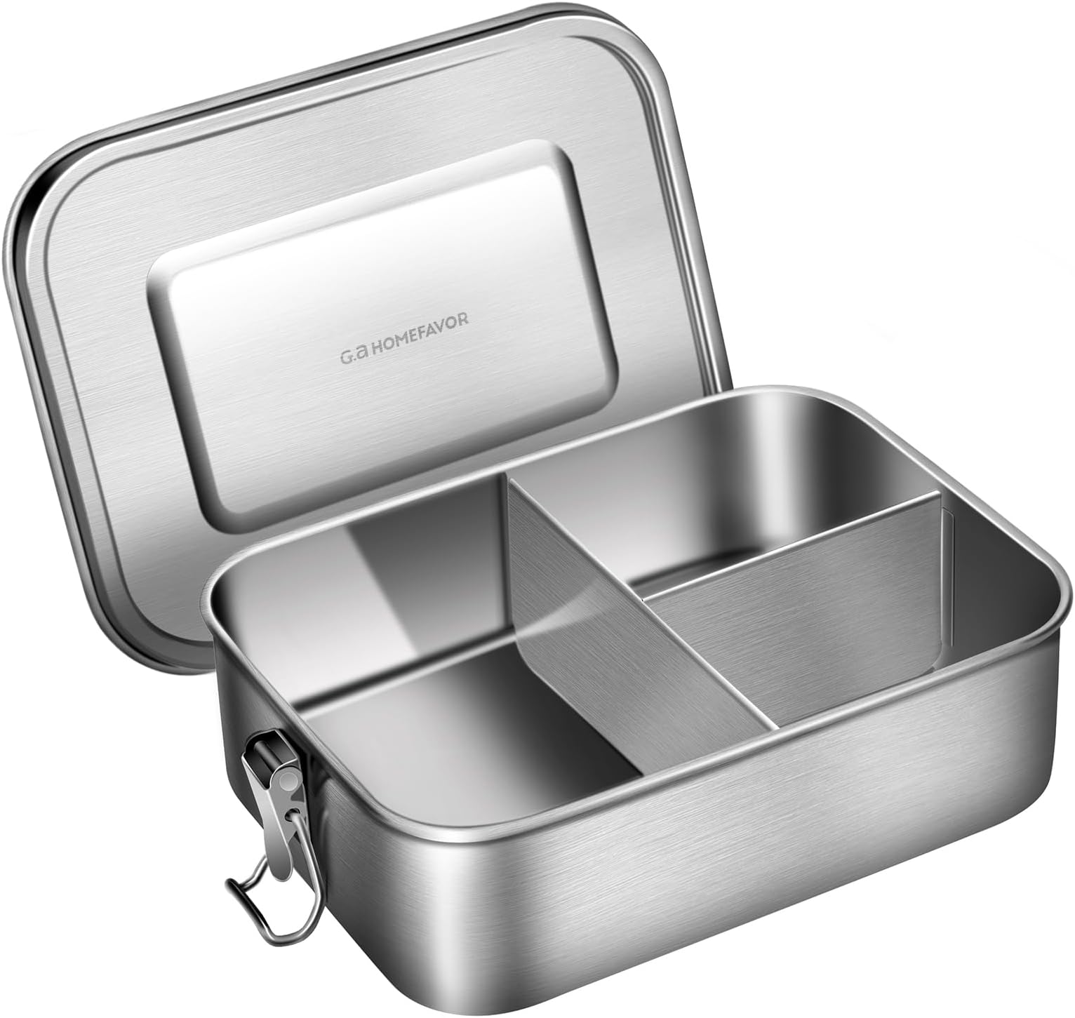 G.a HOMEFAVOR Stainless Steel Bento Lunch Box, 3-Compartment, 1200 ml/40 oz | Leak-Proof, Dishwasher Safe, BPA-Free, with Lock Clips, Meal Prep, Large Food Container, for Adults