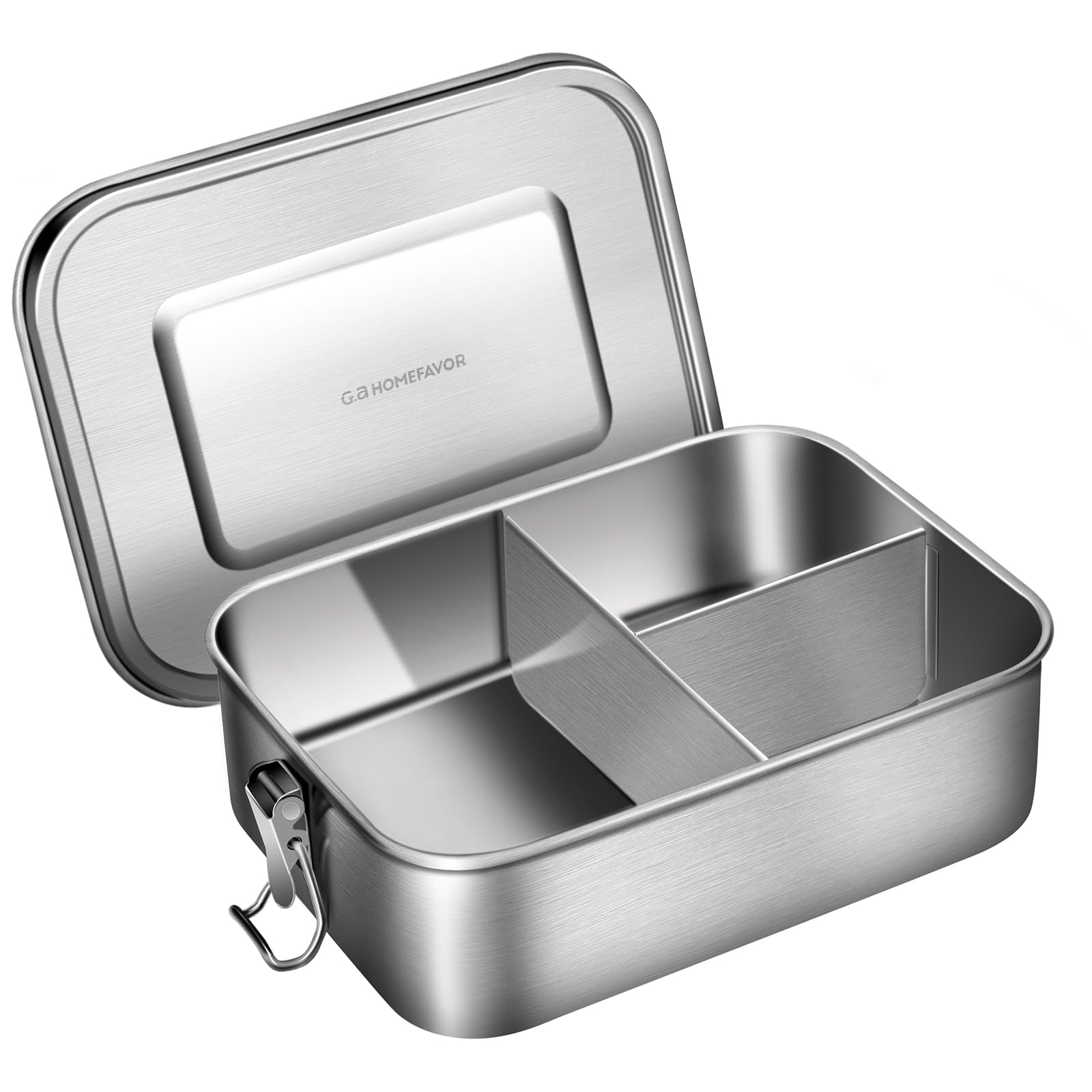 G.a HOMEFAVOR Stainless Steel Bento Lunch Box, Metal Lunch Container with 3-Compartment, 1400 ml, Ideal for Work & Travel, Meal Prep, Leak Proof, Dishwasher Safe