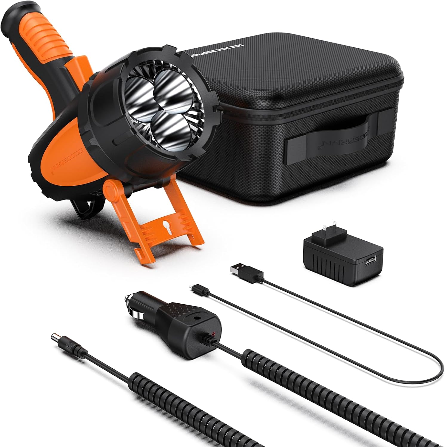 GOODSMANN Rechargeable Spotlight Waterproof Flashlight up to 4500 Lumen Handheld Searchlight Hunting Light with EVA Carrying Case USB Adapter Car Charger 9924-H101-02