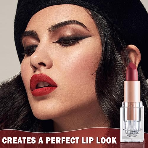 Vista 64 de Lápiz labial mate nude aterciopelado, brillo de labios, no se decolora, no pegajoso, lápiz labial color nude, tinte de labios mate, de larga