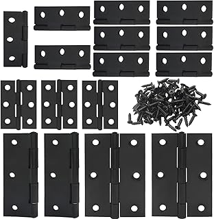 BokWin 12 Pcs 2 Inch and 4 Pcs 3 Inch Small Door Hinges Butt Folding Hinges Stainless Steel Black with Screws for DIY Wooden Boxes, Furniture, Woodworking Craft Projects