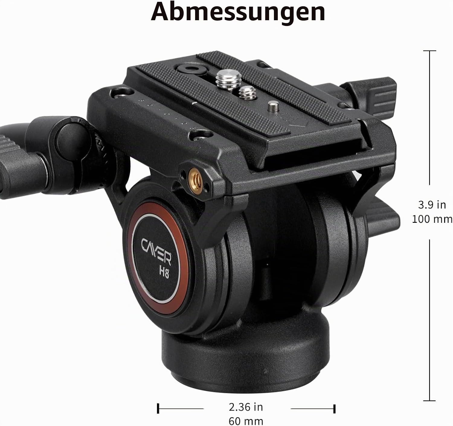 Fluidkopf, Videokamera Cayer H4 Stativ Panoramakopf mit Reibung für Spiegelreflexkamera Canon, Nikon, Sony, Olympus, Sony, mit Montageschrauben von 3/8 Zoll und 1/4 Zoll, Griff mit 2 Abschnitten