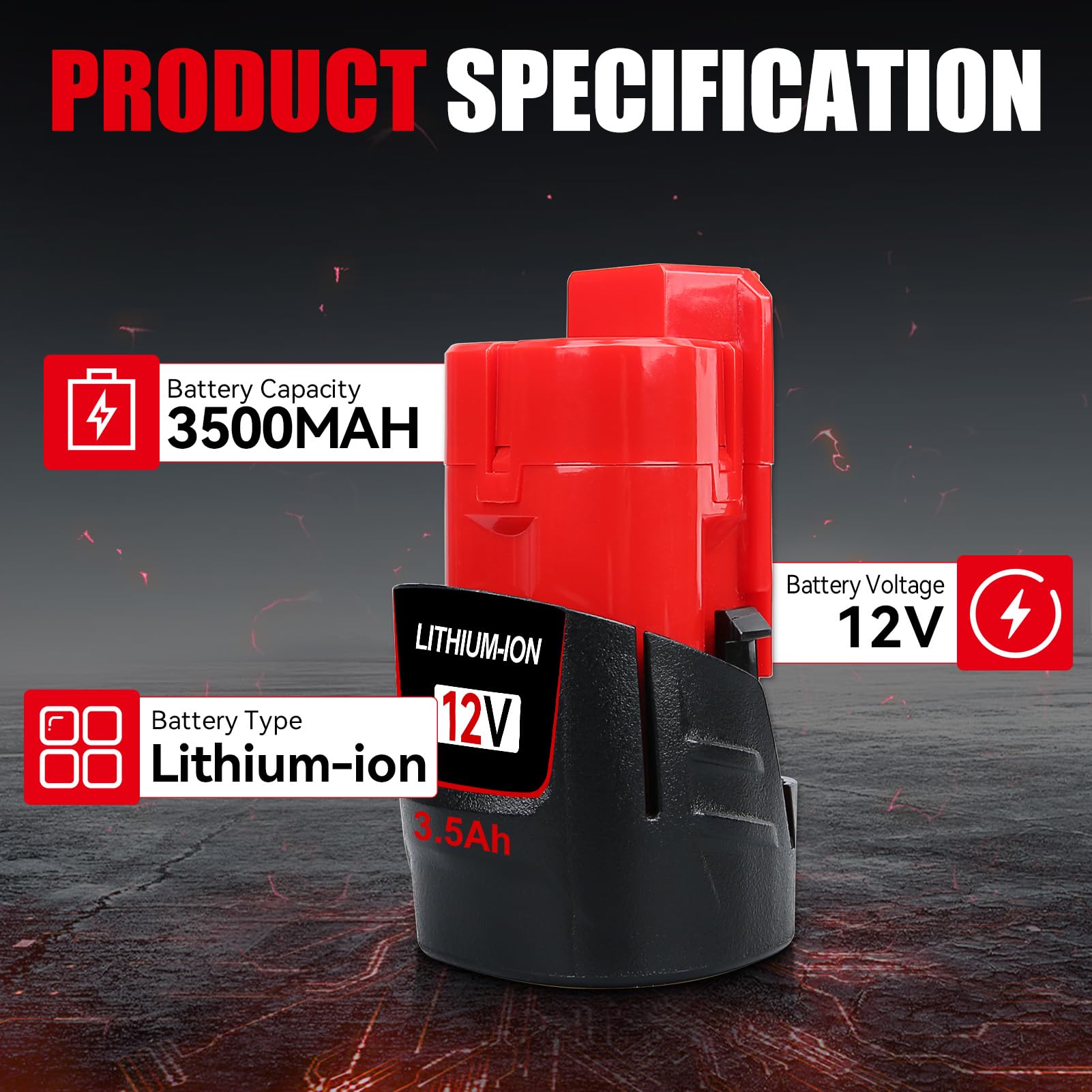 DASNITE 2Pack 3500mAh M-12 Li-ion Replacement for Milwaukee M-12 Battery Compatible with Milwaukee 12V Battery Lithium 48-11-2420 48-11-2430 48-11-2440 48-11-2460 48-11-2412 Cordless Tools Battery