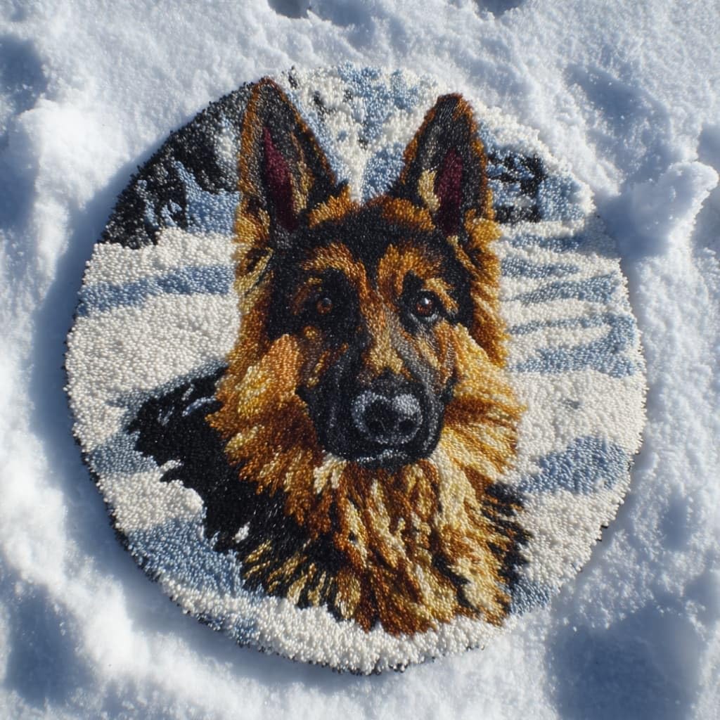 kitphoenix Round DIY Latch Hook Rug Kits German Shepherd 20X20Inch (50X50Cm) Easy for Beginners Round Carpet Crochet Yarn Craft Large Rug Hook and Latch Tapestry for Home Decor