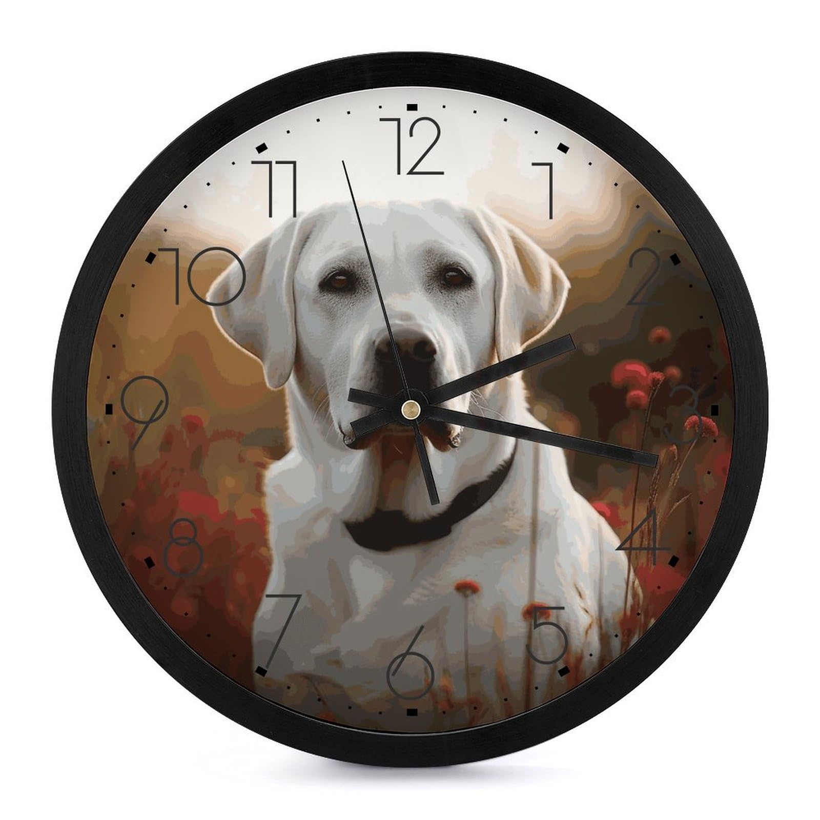 Horloge murale Labrador blanc 25,4 cm ronde et silencieuse pour salon