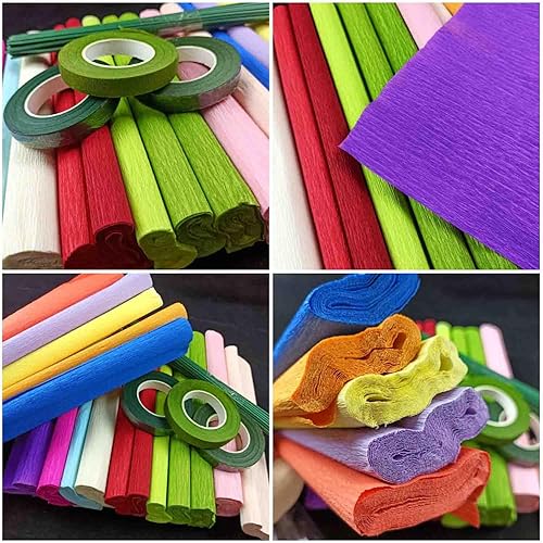 Miniatura 4 de KYMY Papel crepé, rollos de papel crepé, kits de bricolaje de flores con cables de hierro y cinta, serpentina de papel crepé para cumpleaños, bodas,