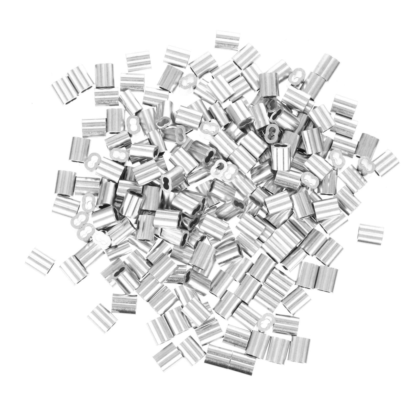 NAMOARLY 200pcs Aluminum Chuck Wire Kit Wire Clamp for Ring Connector Double Fishing Line Crimp Cable Crimping Tool Aluminum Bars Wire Cable Alloy Crimping Loop Sleeve Silver Aluminum Alloy