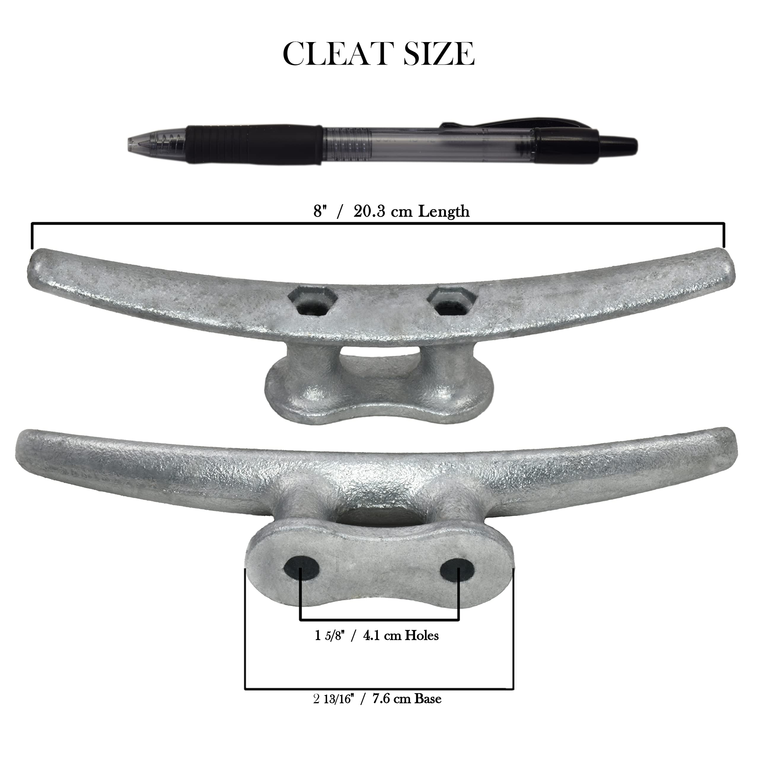 4 Stück Dockklampe 20,3 Cm Aus Feuerverzinktem Gusseisen | Offene Basis | Für Boote & Maritime Deko