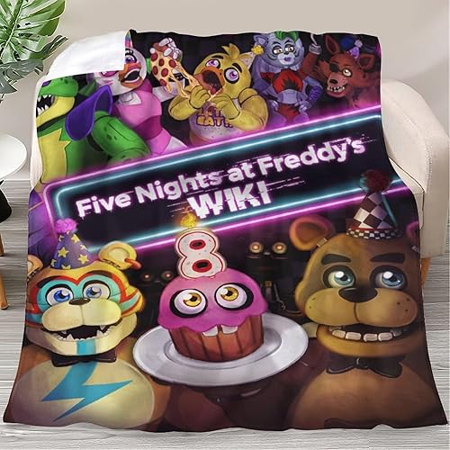 GIMCJOK Manta personalizada de Five Horror Nights Video at Game Freddy's de franela de vellón para Halloween para todas las estaciones, manta