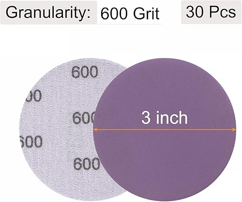 Miniatura 2 de uxcell 30 discos de lija morados de 3 pulgadas, 600 granos, gancho y bucle, papel de arena profesional de óxido de aluminio, pulido húmedo y seco