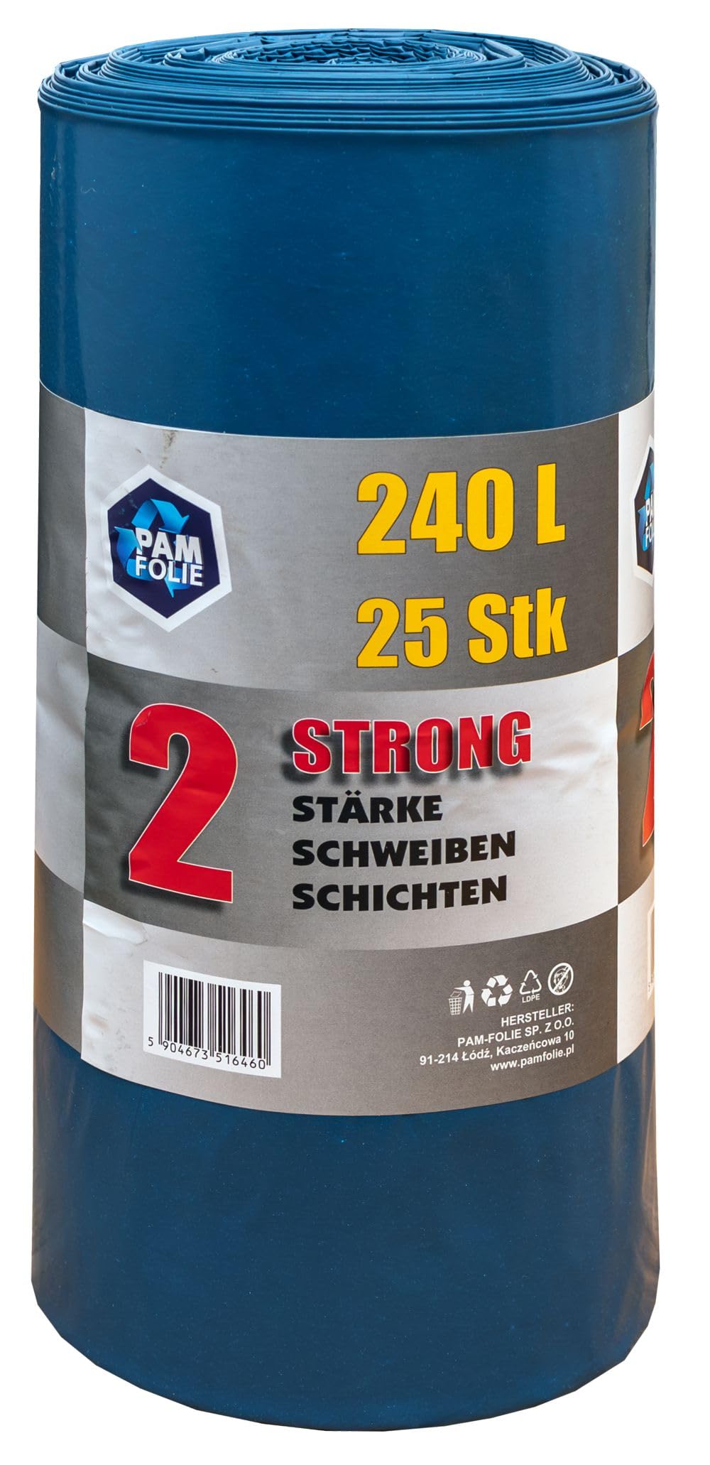 Extra Starke Müllsäcke 240L - 25 Stück - Große, Dicke Abfallsäcke - 100x125cm - Doppelschicht - schwarzer, blauer Müllbeutel - Bauschuttsäcke - Bauschuttsäcke, universal