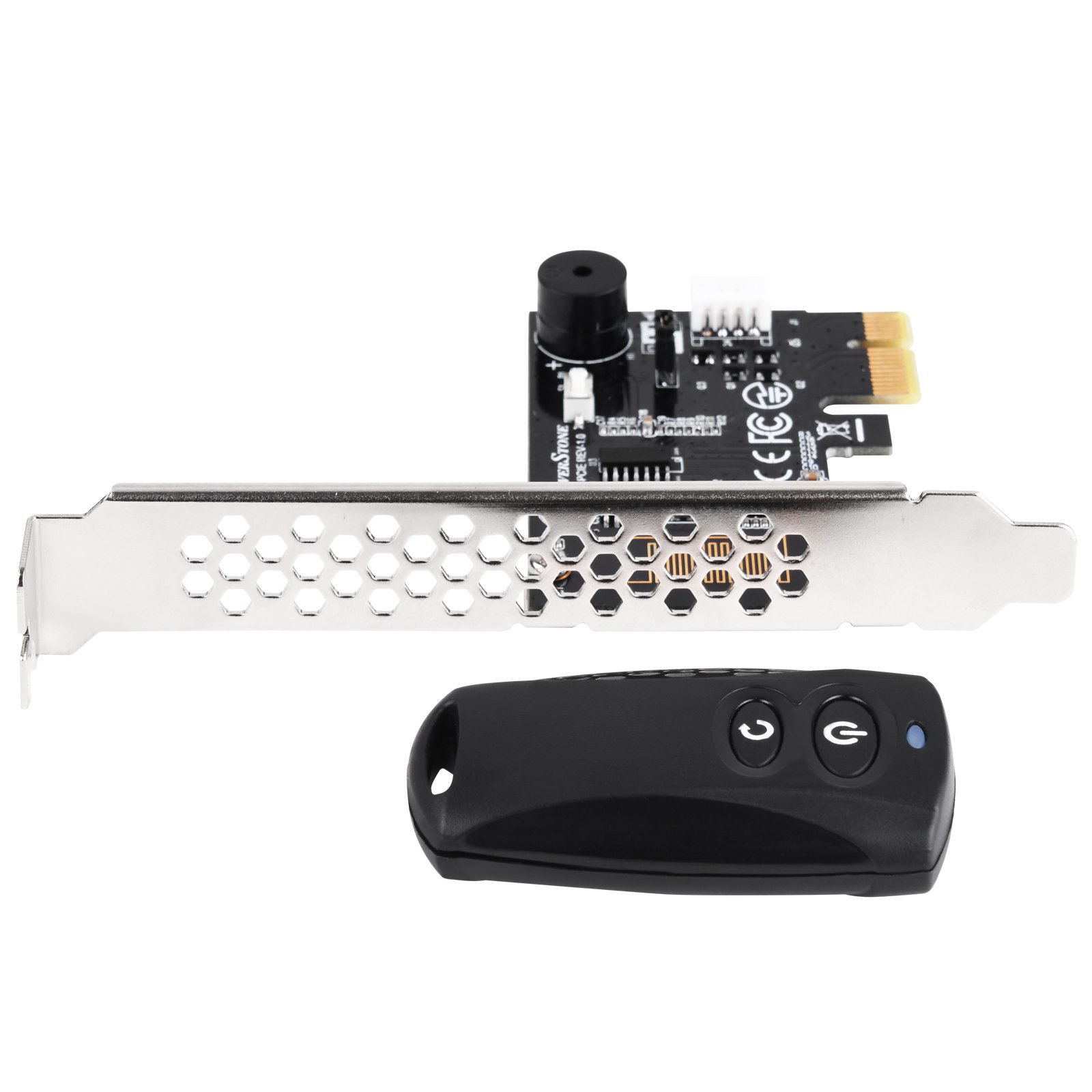 SilverStone SST-ES02-PCIe - Interruptor de control 2,4G inalámbrico para Encender/Resetear el ordenador, El altavoz para PC integrado, PCIe