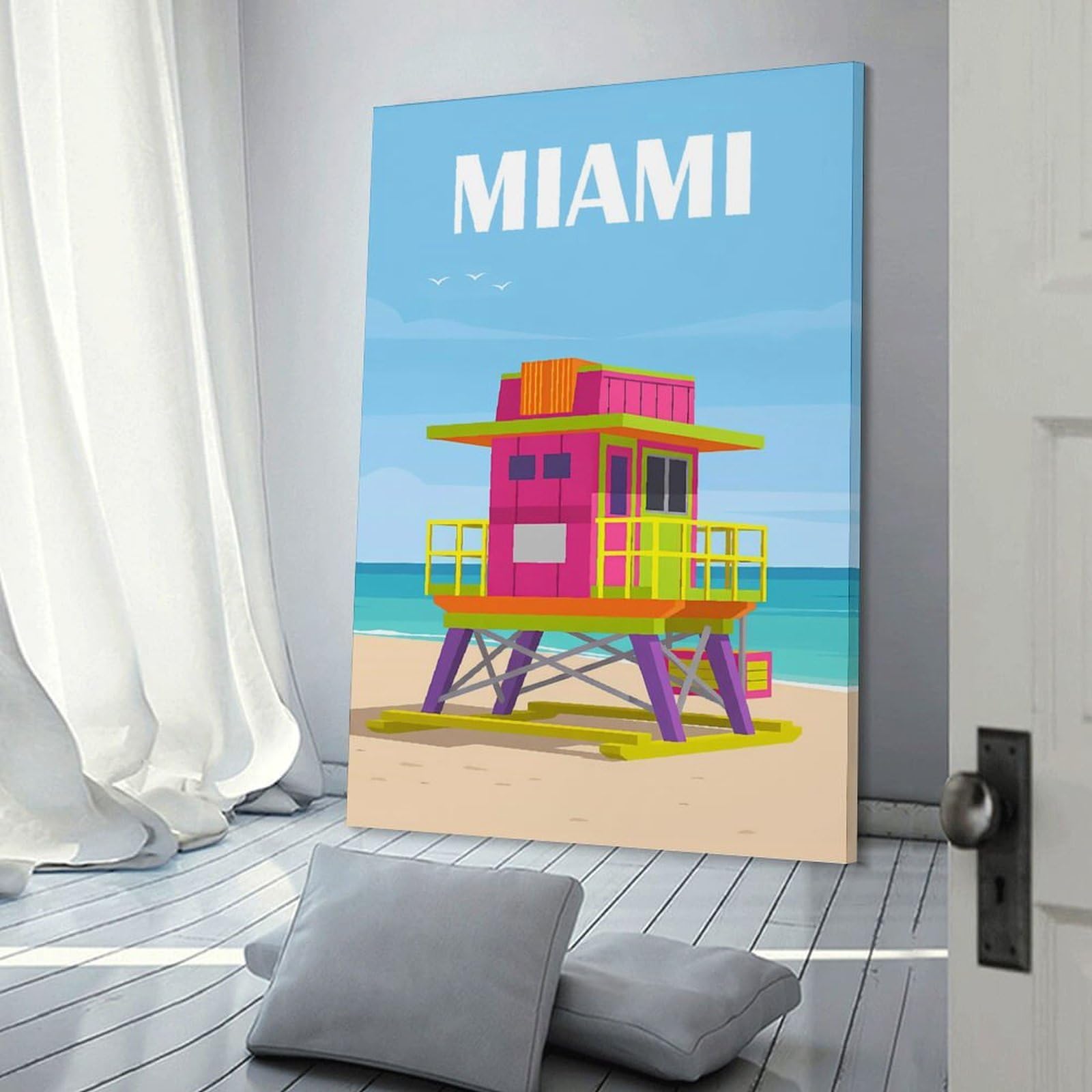 Junmoney Frame-Style-10 Miami Beach (2) Decorative Wall Artwork, 20X30inch(50X75cm), For Living Spaces, Bedrooms Or Relaxed Rooms, Modern Wall Decor For Cosy Interiors
