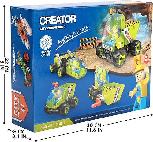 Miniatura 7 de VENSEEN Camión de construcción para niños y niñas de 3, 4 y 5 años, juguetes de construcción desmontables con llave y destornillador, regalo