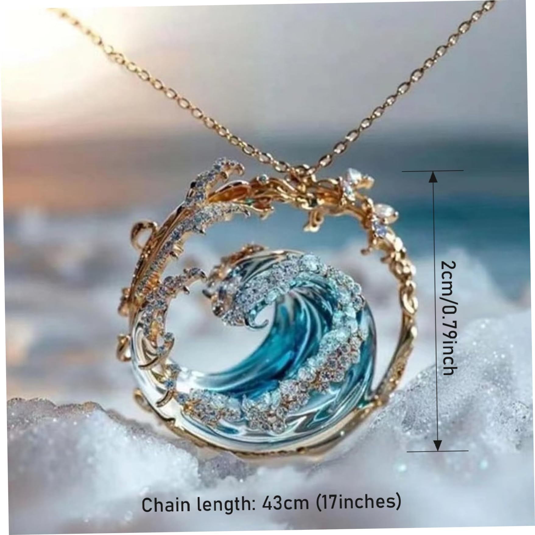 Naszyjnik z przysięgą oceanu, naszyjnik z wisiorkiem w kształcie fali, elegancki niebieski fala plażowa inspirujący wisiorek, regulowany naszyjnik z falą oceaniczną / pierścionek / kolczyk