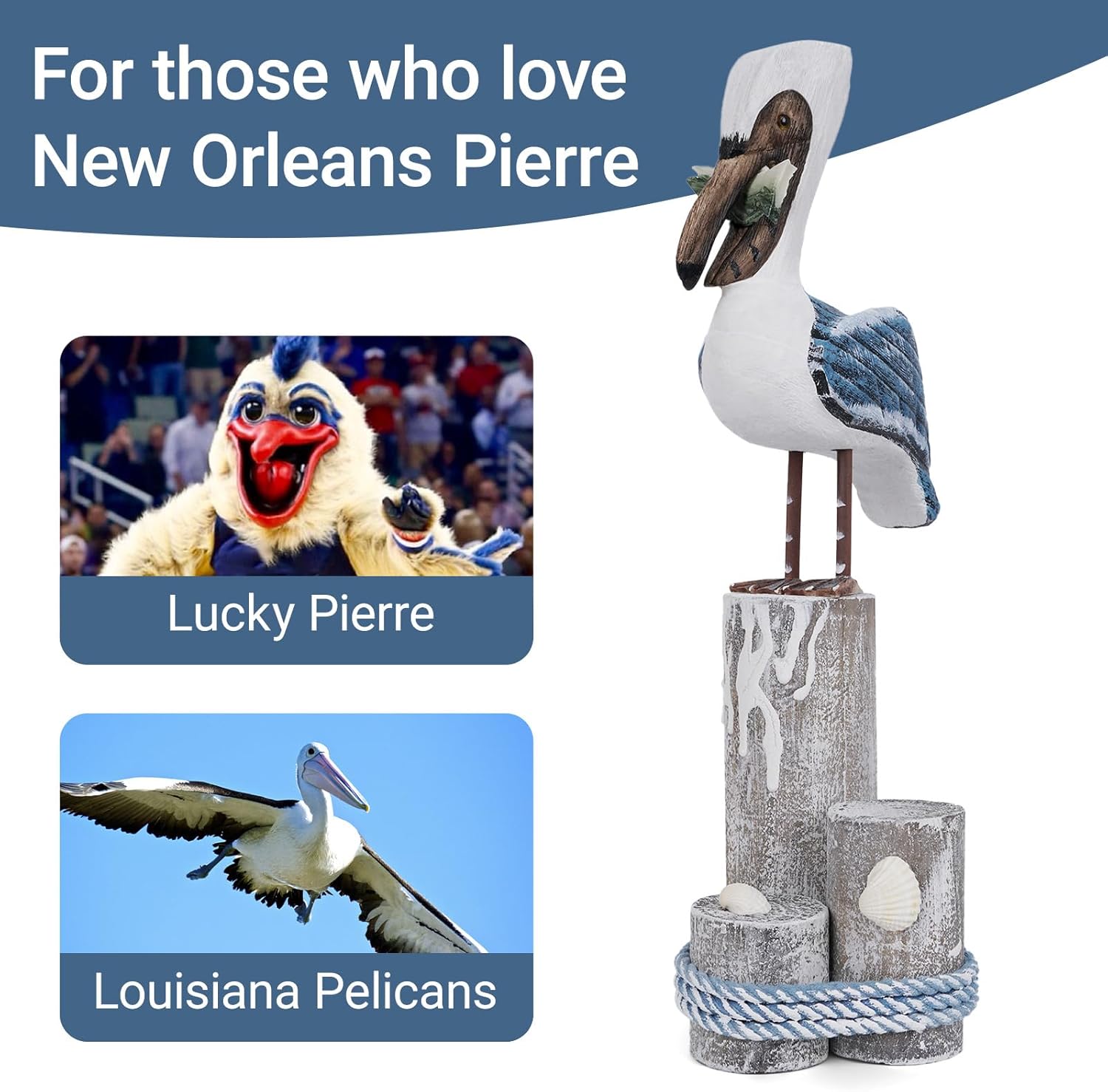 Nautical Pelicans Figurine-Beach Decor Wood Carving Art Coastal Bird Statue Home Ornaments Vintage Creative Indoor Decorations for Bathroom Office Dining Room