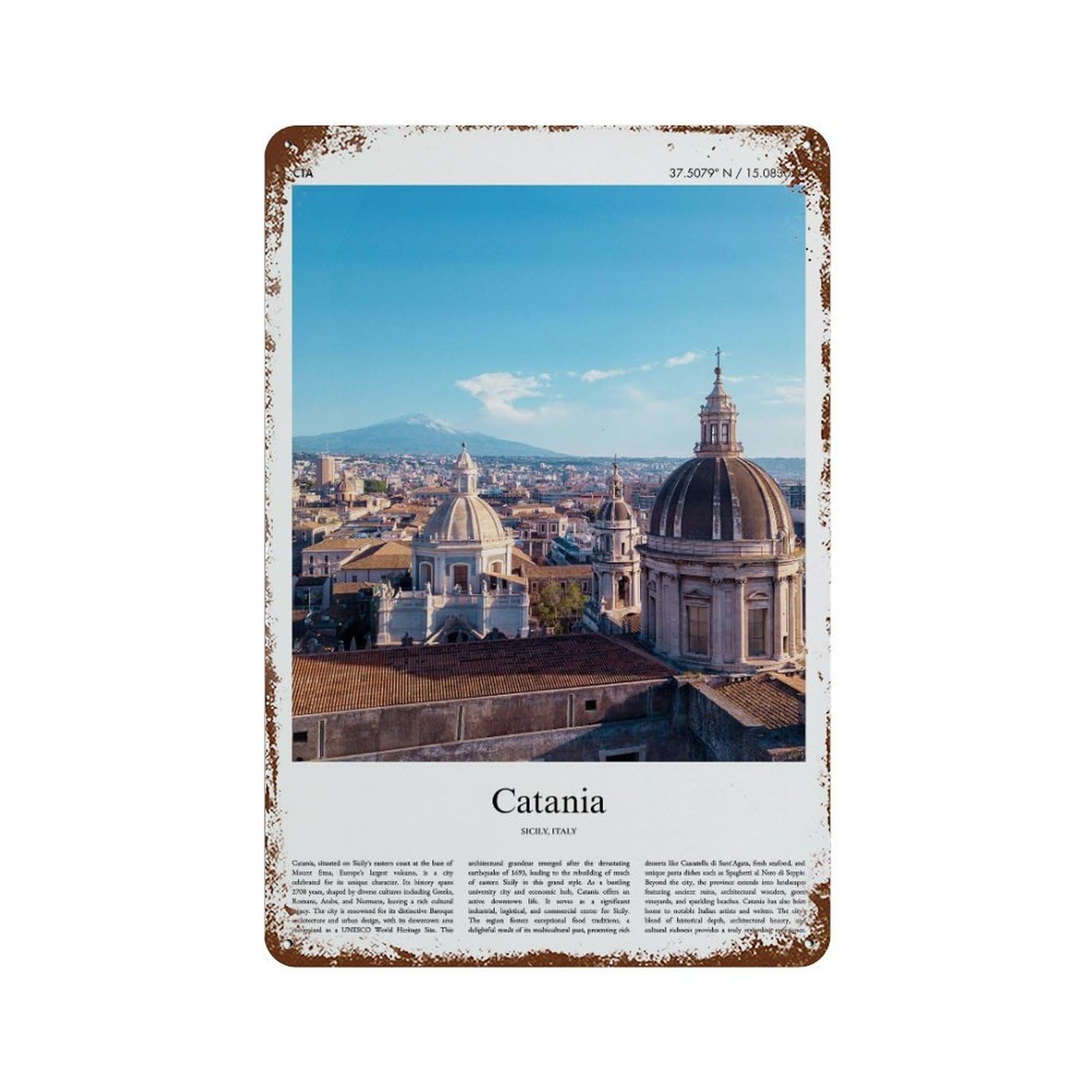 xiaoxiaoshen Catania Sicily, Italy City Scenery Wall Decor Art Metal Tin Poster Modern Home Decor Art Home Bar Shop Decorations Vintage Sign 30x20cm
