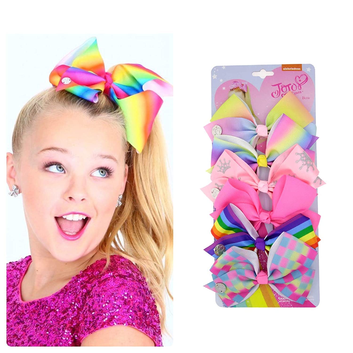 JOJO SIWA Hair Clips - 6 pieces/set jojo jojo siwa rainbow printed knot ribbon bow for girls handmade boutique hair clip children hair accessories (6)