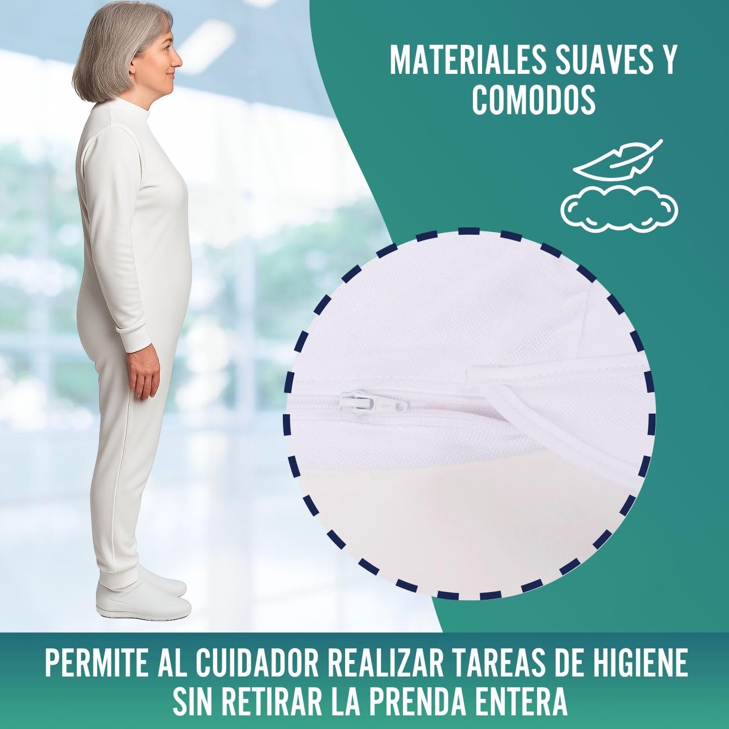 OrtoPrime Pijamas Antipañal Doble Cremallera Trasera Unisex para Geriátrico Manga Larga Cuerpo Entero Hombre Mujer Pijamas Enteros Adultos Pijama Sanitario Marca ESPAÑOLA (M)
