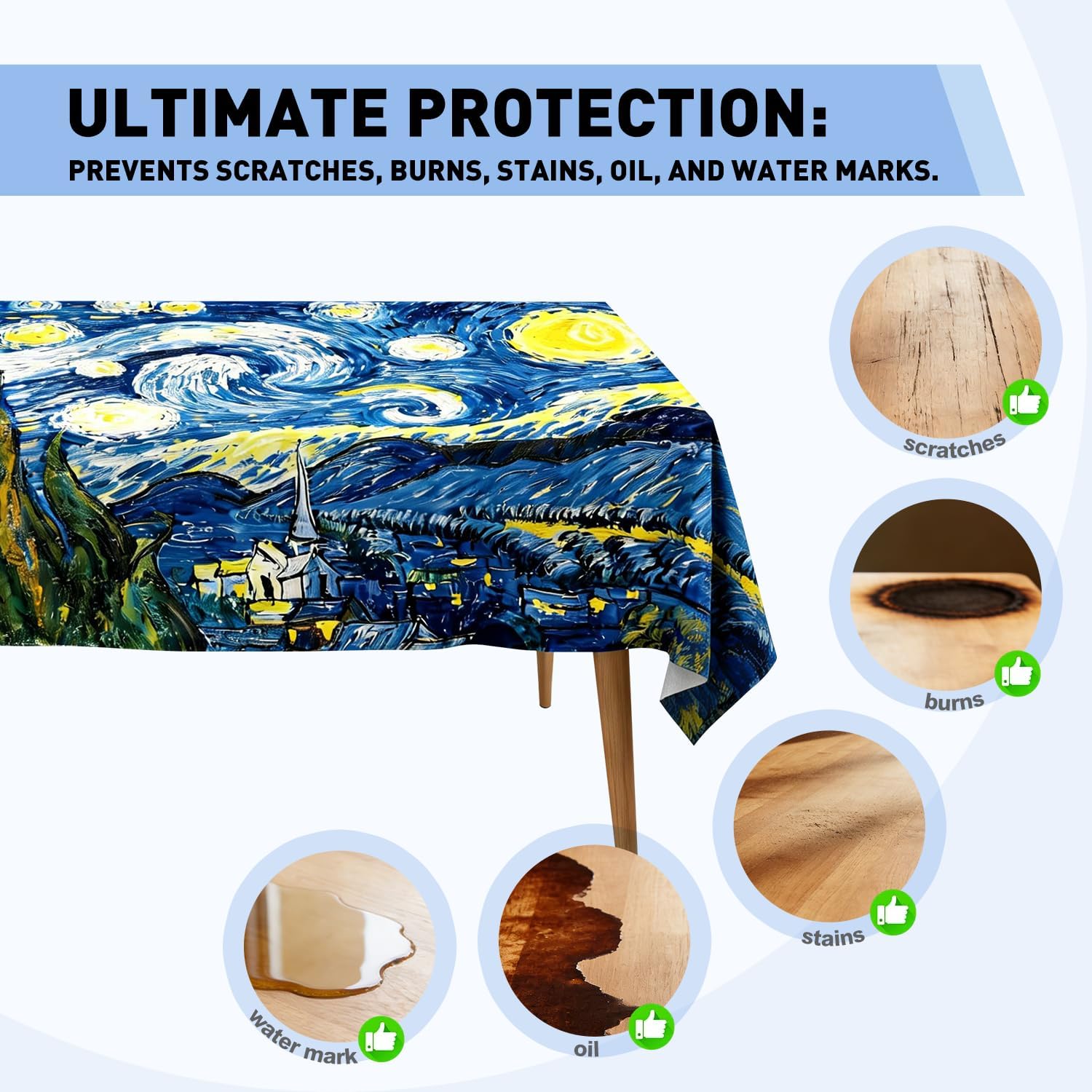 Berkin Arts Art Abstract Classic Table Cloth - Rectangle Kitchen Table Cover Oblong Tablecloth for Dining Table Buffet Parties Patio Camping 55 x 78 Inch(Starry Night)