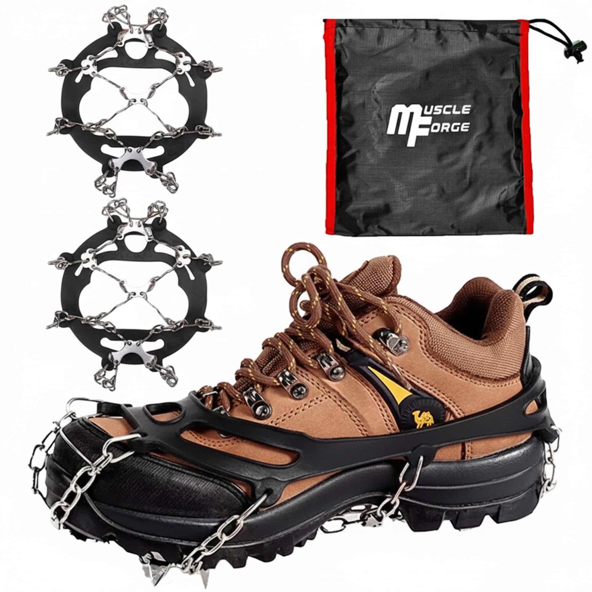 Ramponi per scarponi da montagna a 8/19 denti, Premium Ramponi antiscivolo per scarpe per neve e ghiaccio, in acciaio, taglia 38-42/42-45/44-47 - M/L/XL, per uomini e donne