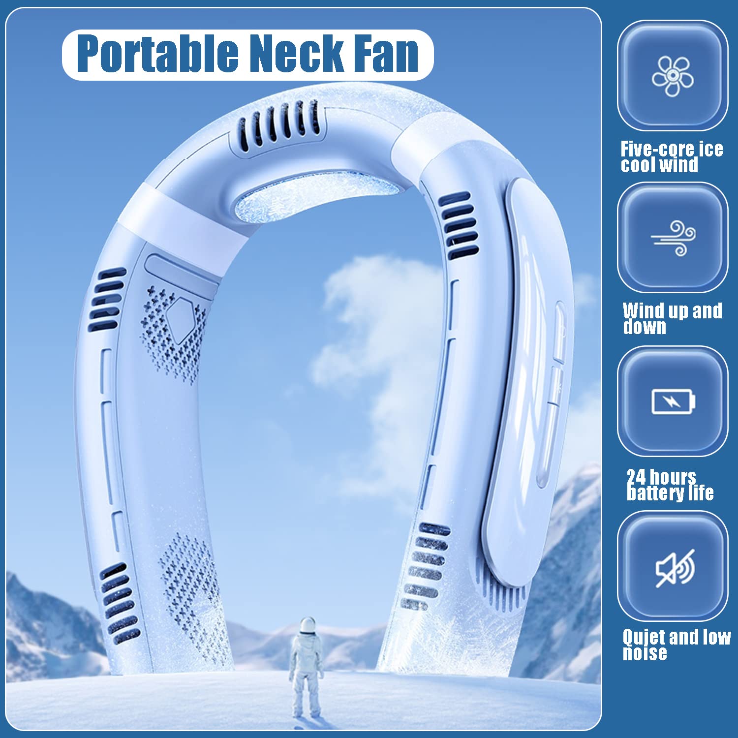Draagbare nekventilator, 8000mAh handsfree bladloze nekventilator, oplaadbare draagbare persoonlijke nekventilator, 360° koelende hangende nekventilator, 3 snelheden, 48 luchtuitlaat, voor reizen