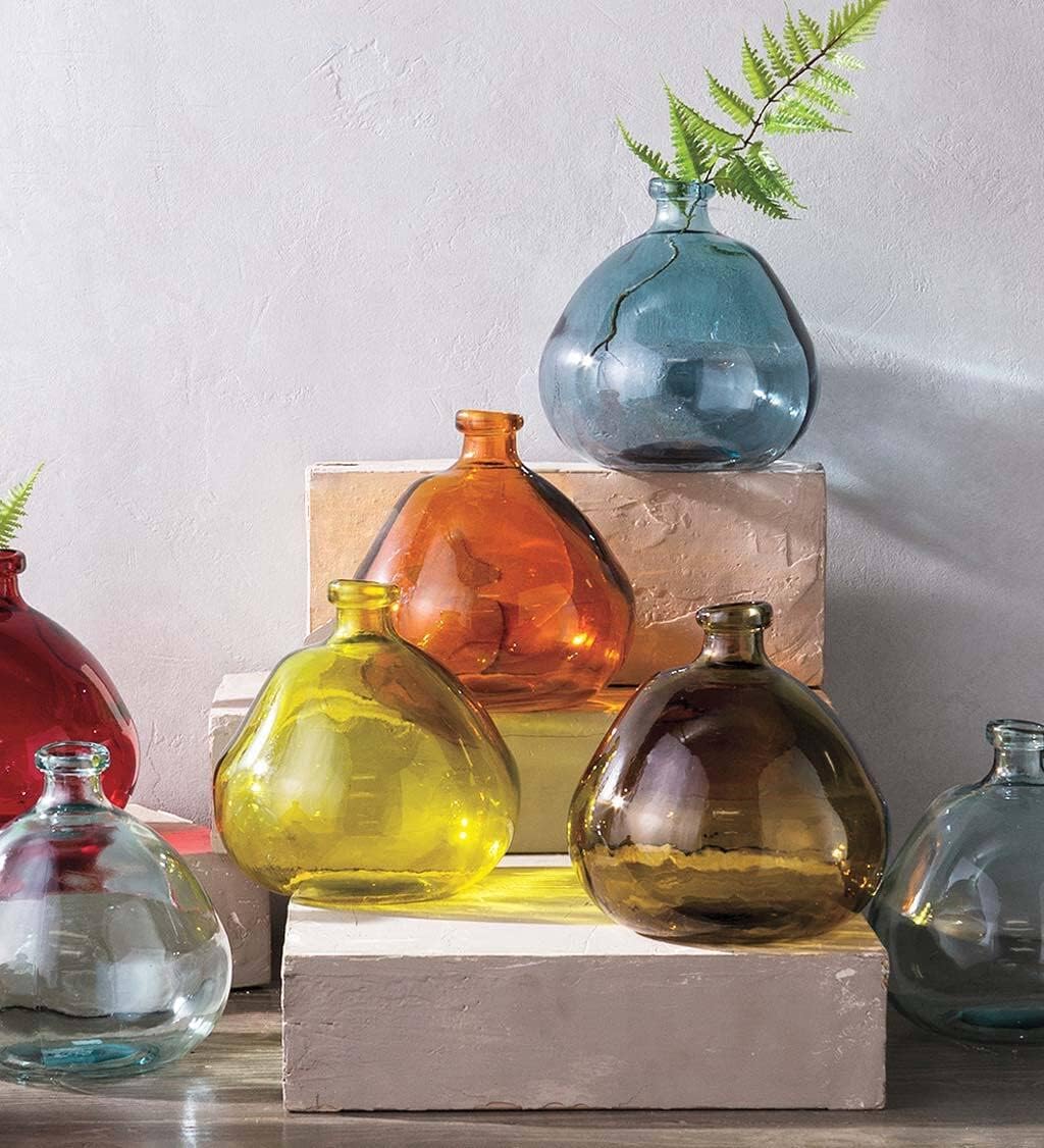 VivaTerra Recycled Round Glass Balloon Vase – Handblown Glass Vases for Centerpieces – Unique Organic Shape in a Delicate Green Color – Sustainable and Unique Home Decor (9" H x 8" Dia.)